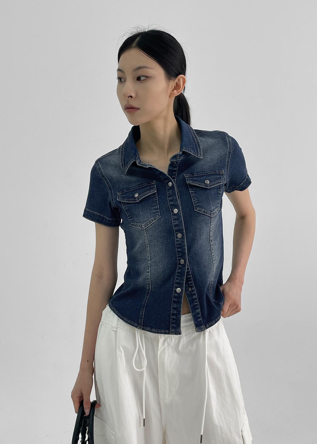 블랙업 [1천장판매] [MADE] 르페 데님 반팔셔츠