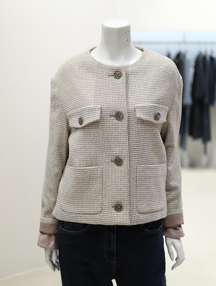 데코 체크 라운드 숏 자켓 FDJKC4T19W