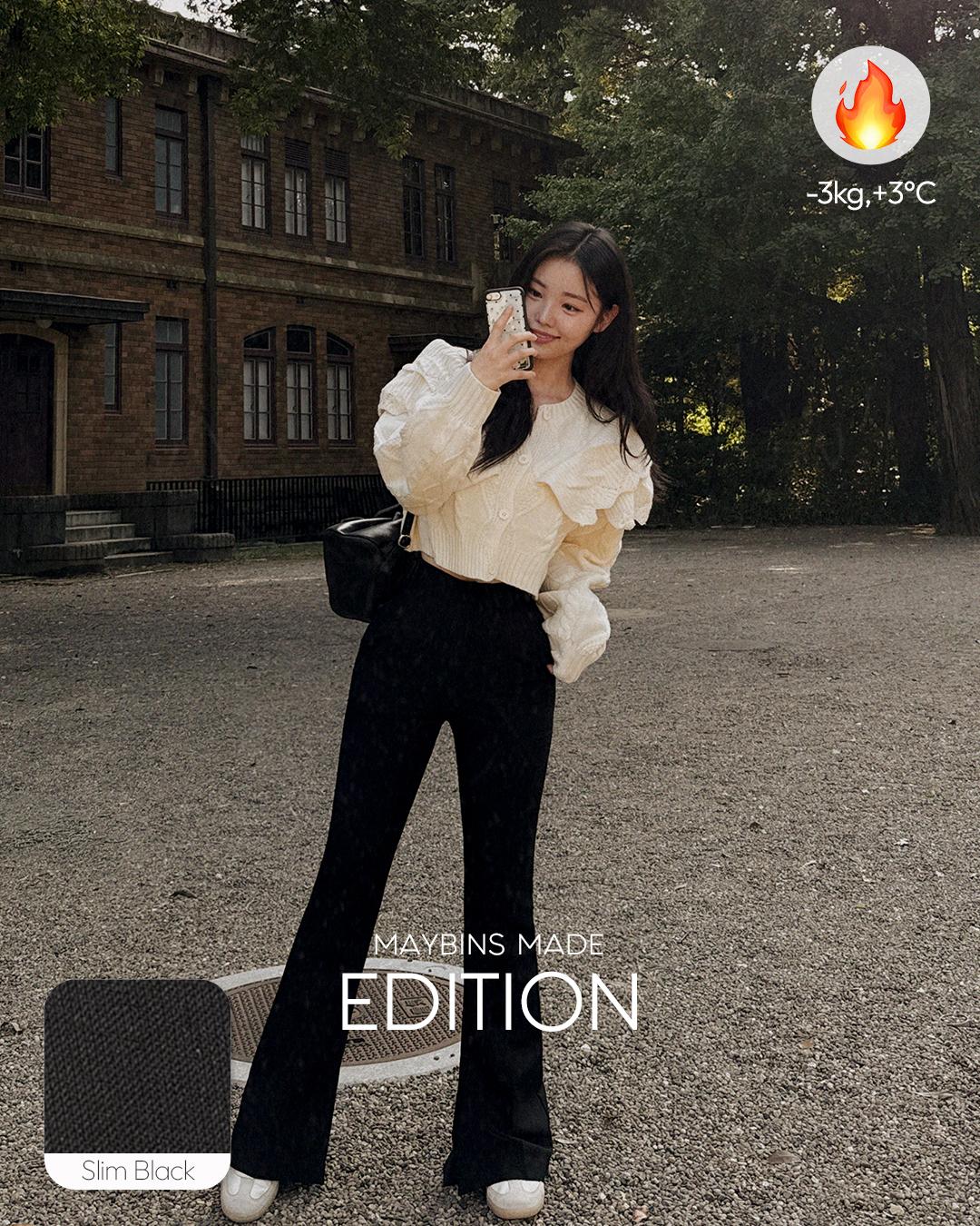 메이빈스 [7만장돌파/무료배송🚚/MADE/숏,롱]코히 트임 슬랙스(+기모ver)(자체제작 제작상품 팬츠 슬림핏 오피스룩 가을슬랙스 하객룩 웨딩룩 웨딩게스트룩 착붙핏 데일리 간절기)