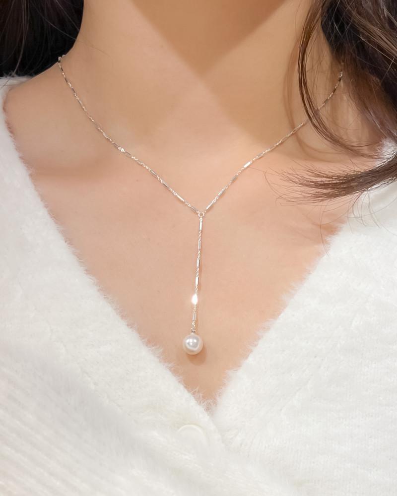 실버925 로지 드롭 8mm 진주 바 체인 Y 목걸이 27