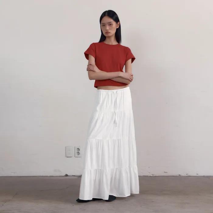 [34차] Shirring Tiered Banding Skirts (White)