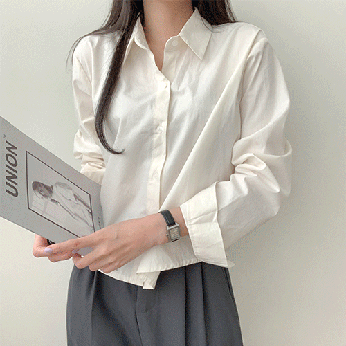 [세미크롭/단독13color] 스탠다드 크롭 면 긴팔 카라 셔츠
