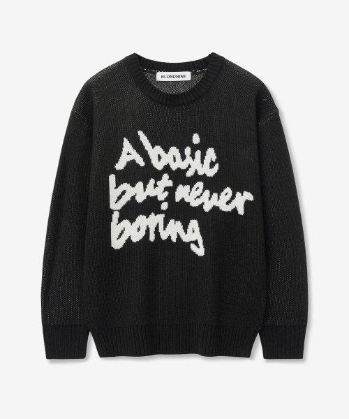 슬로건 라운드 니트 스웨터