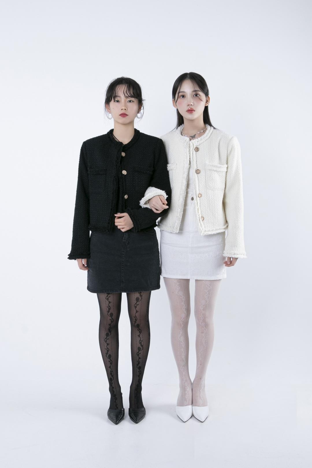 花 장미 스타킹 (black, white)