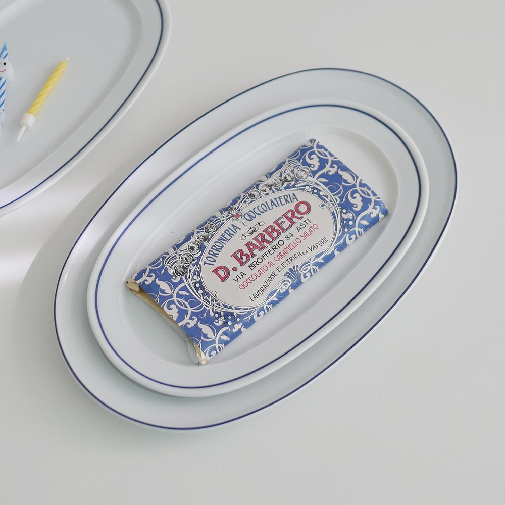 폴바살 블루 오발 플레이트 타원형 브런치 접시 2size