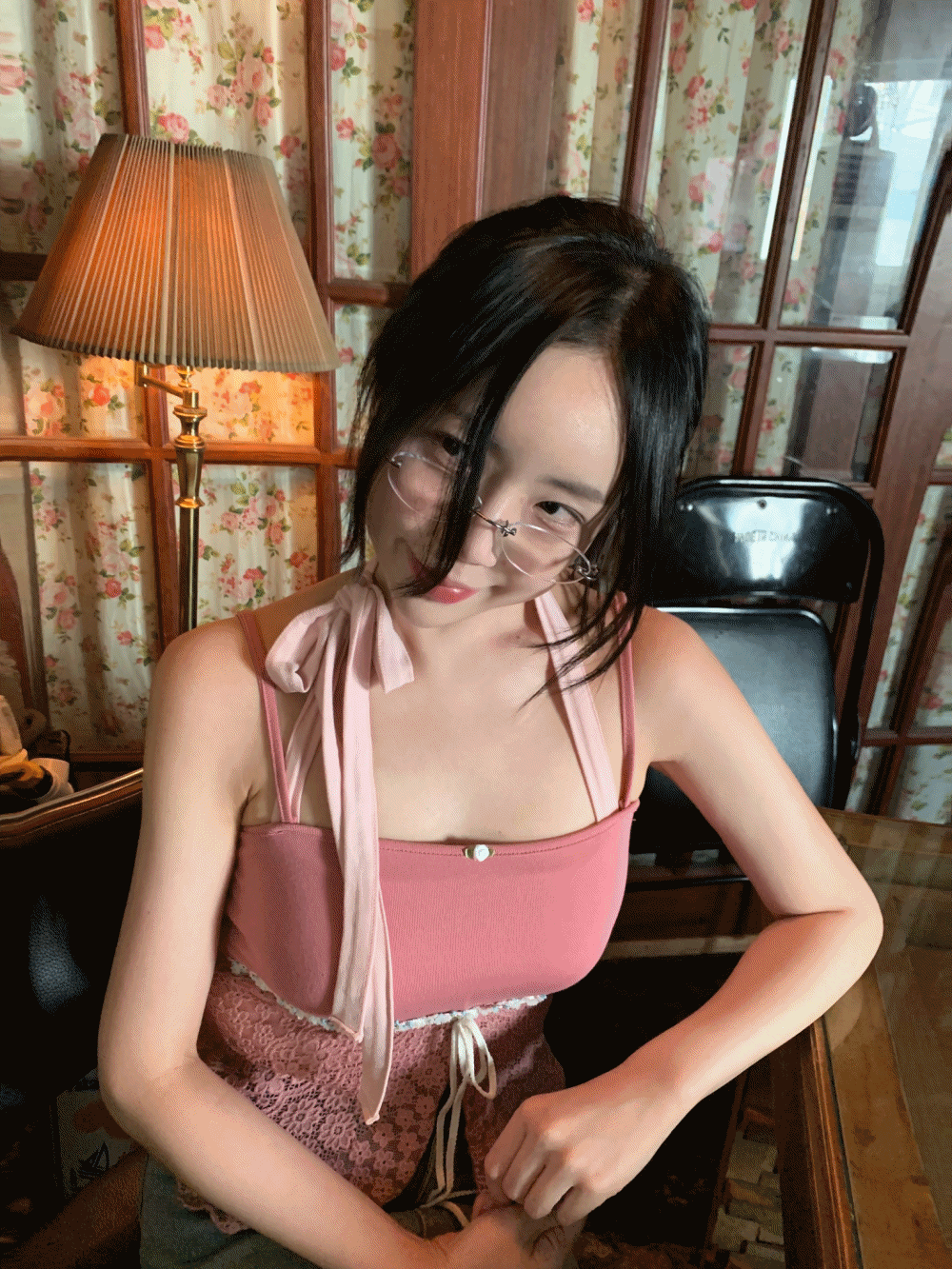 [Top/ Inner] Flower Embroidery Lace Bustier / 4 colors