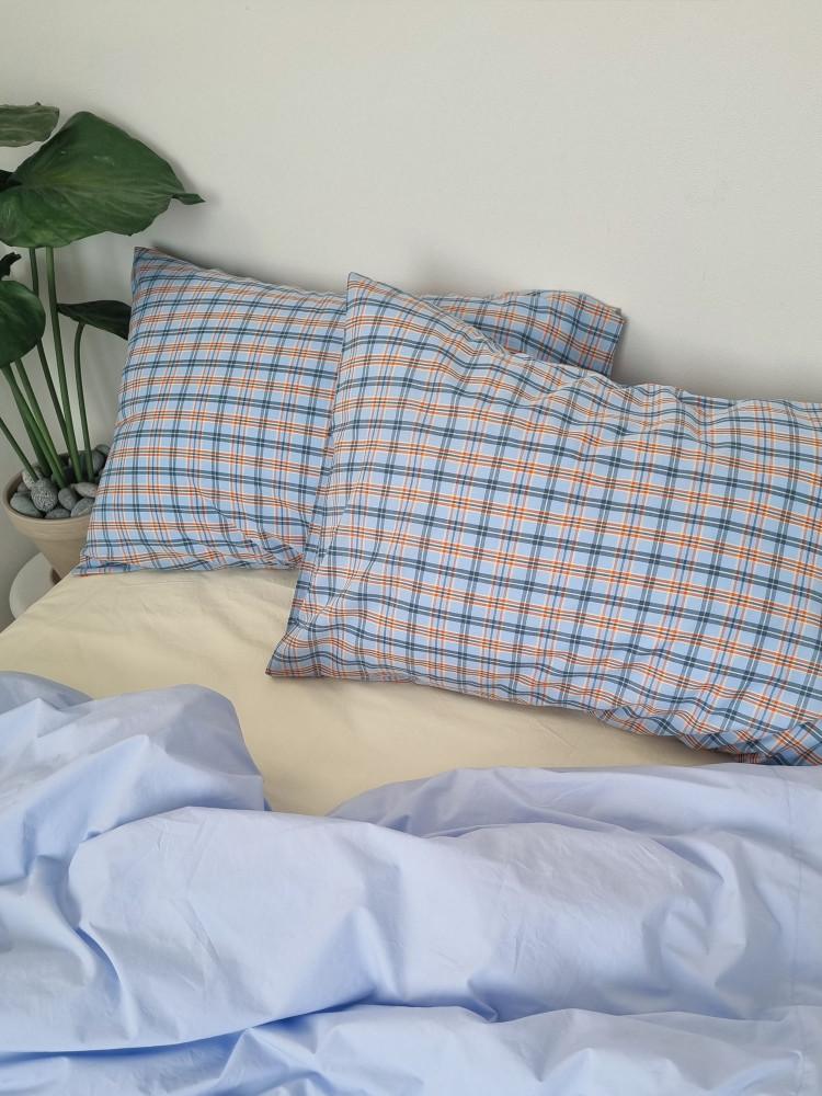 러브론 크래커 블루 체크 리본 베개커버