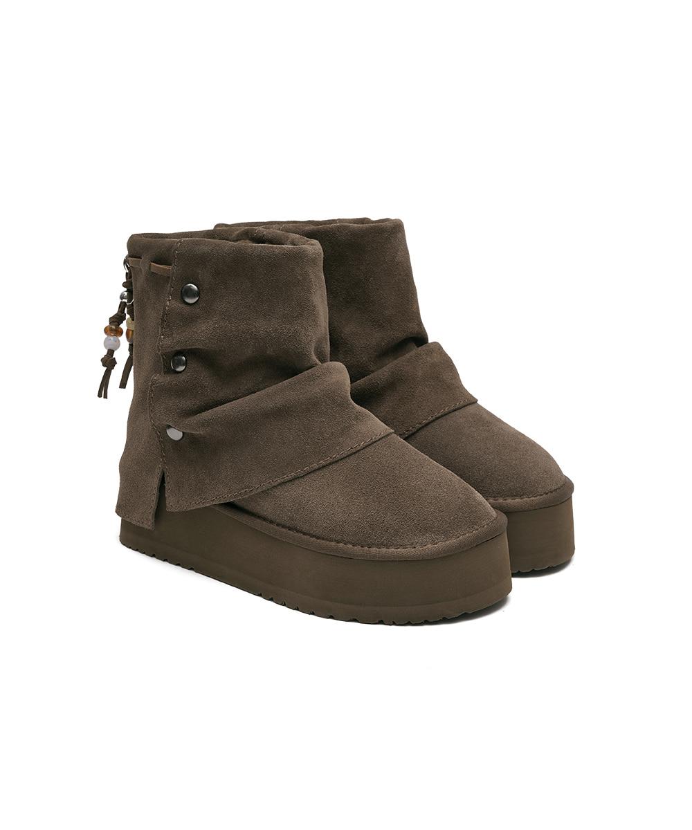 [NEW 10%] STUD MAXI FOLDED BOOTS SHORT - COCOA