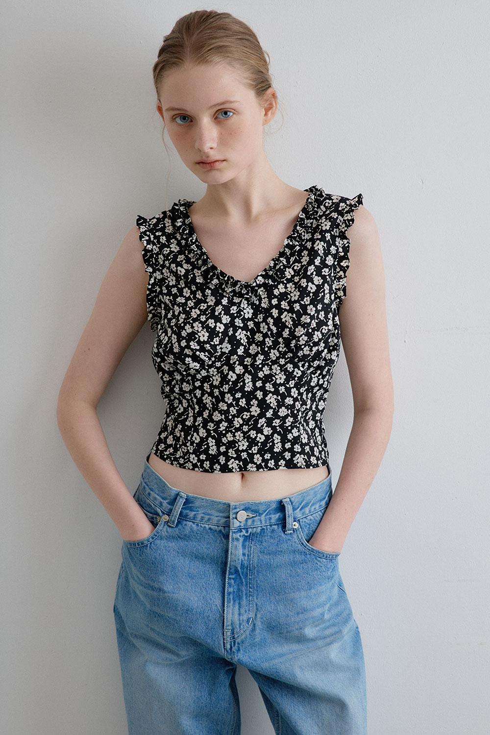 mia floral ruffle blouse_black