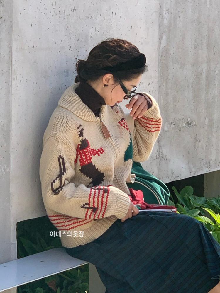 솔드아웃 탱고코위찬 울100 핸드메이드 카라 집업 가디건 베이지 당일 바배