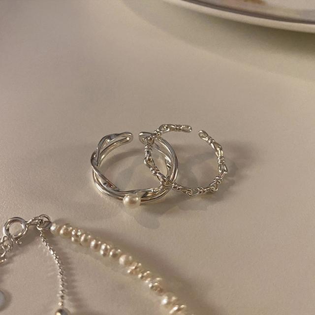 조이혜 [당일발송/2개가격] 크로스 진주 포인트 오픈링 패션 반지 세트