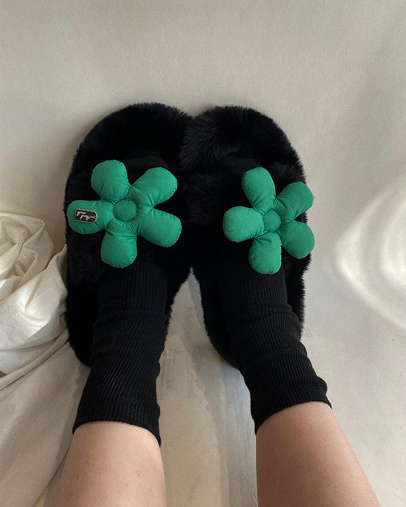 오브먼트 유니크 플라워 털실내화 가을겨울 슬리퍼