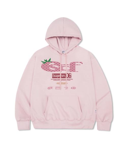 스트로베리 도트 ESCF 로고 콜라주 프린트 후드티 핑크
