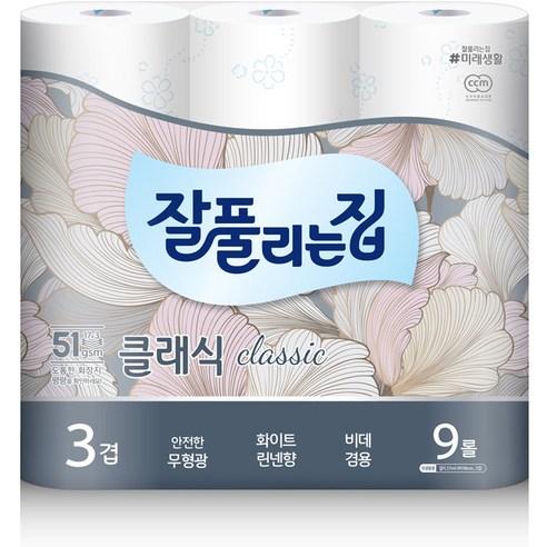 잘풀리는집 3겹 클래식 화장지 27m, 27m, 9개입, 1개 - 화장지/티슈 | 쿠팡