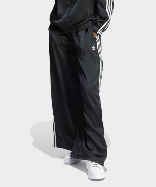 새틴 와이드 레그 트랙 팬츠 - 블랙:화이트 / IU2520