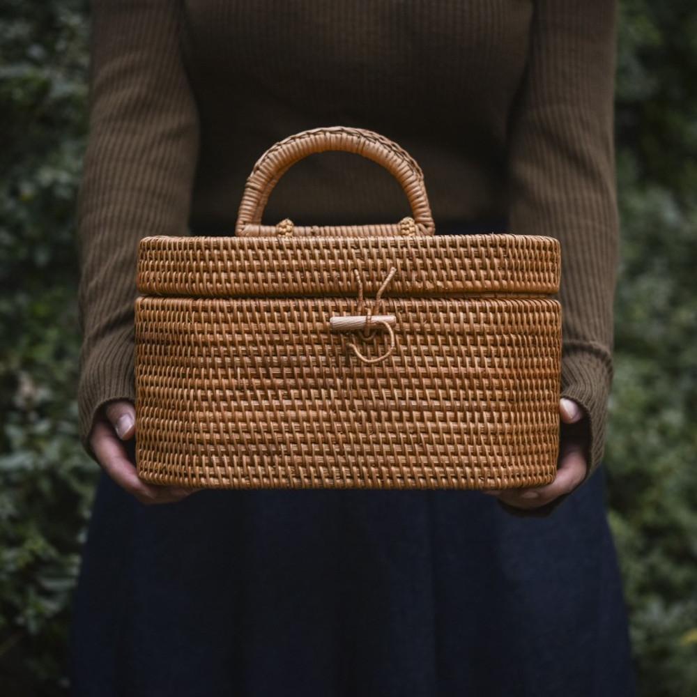 [소품보관함] S핸드메이드 라탄 휴대용 캠핑용 피크닉바구니