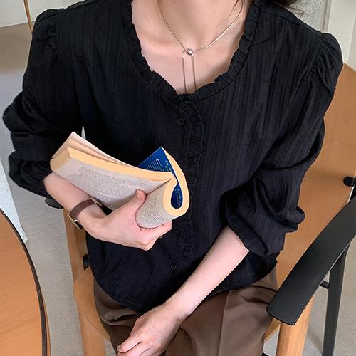 디어먼트 🌸[직진배송/2만장돌파][MNLB] 피오니 러플 셔링 레이스 코튼 블라우스