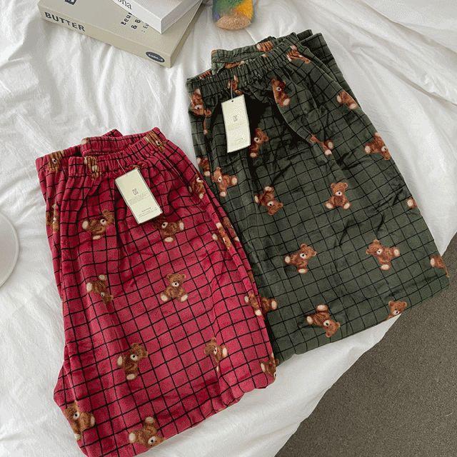 [국산][커플파자마]체크베어 울트라 극세사 수면바지