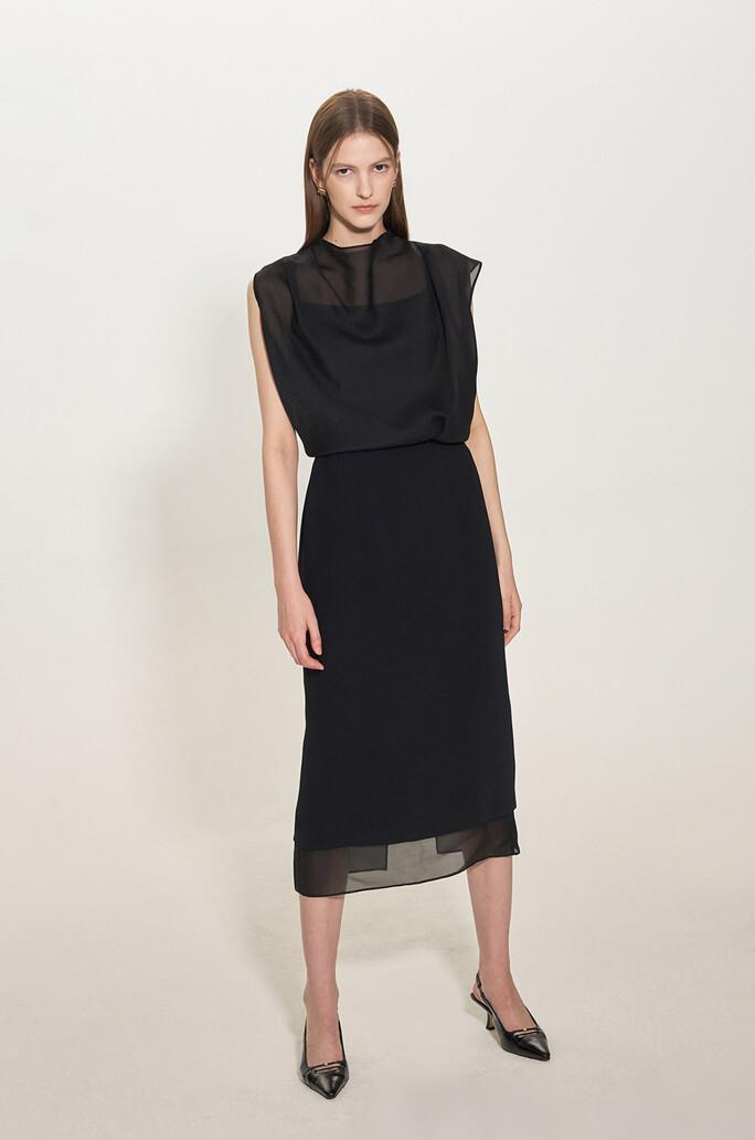 [TIME] 드레이프 시스루 패널 드레스