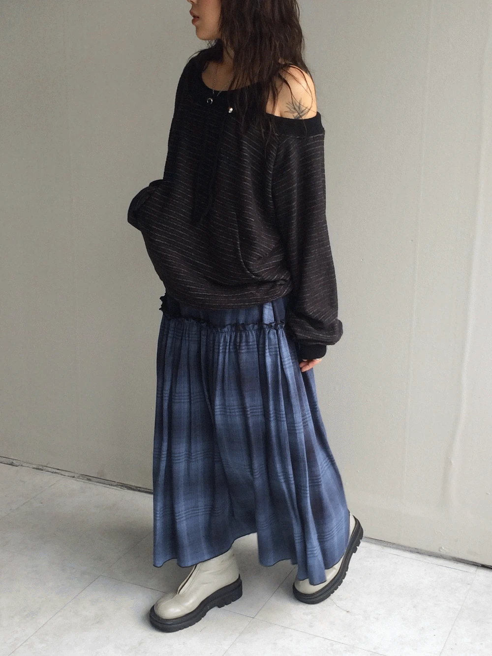 cotton check frill skirt 코튼 체크 프릴 스커트