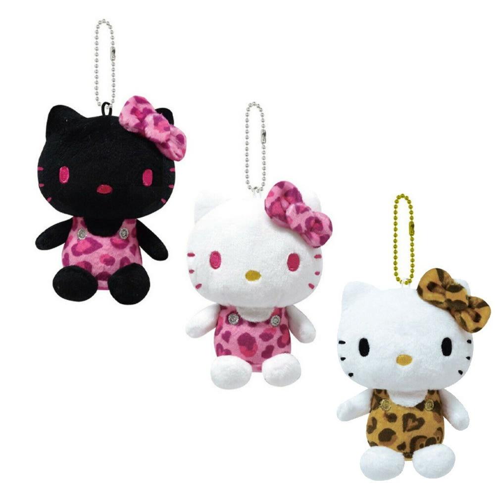 산리오 헬로키티 호피 시리즈 볼 체인 마스코트 봉제 인형 키홀더 핑크