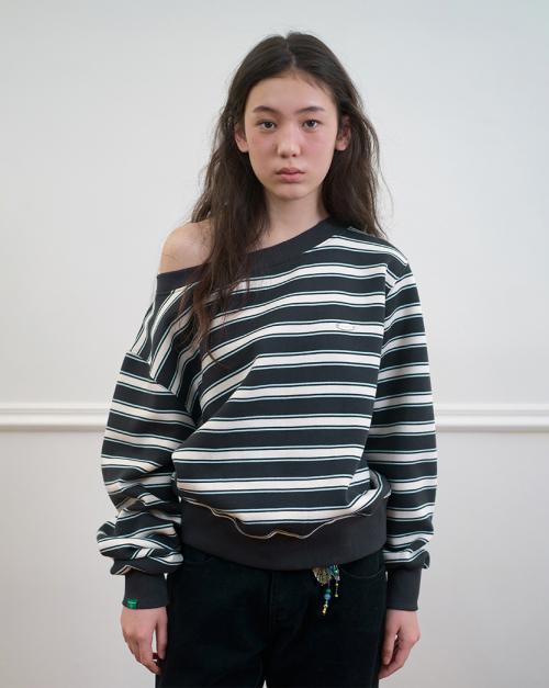 261. 스트라이프 보트넥 스웻셔츠 _ 블랙