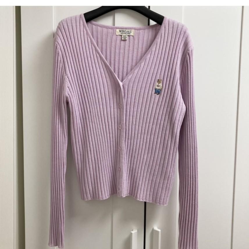 후아유 연보라 곰돌이 가디건