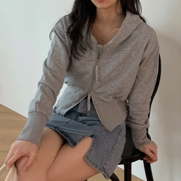 제닐❤️당일출고 슬림 시보리 후드 크롭 긴팔 집업 2color