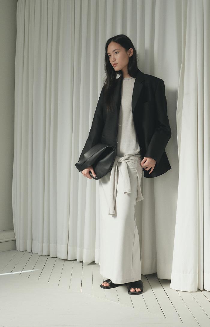 Tie-layered Long Skirt_Melange Gray