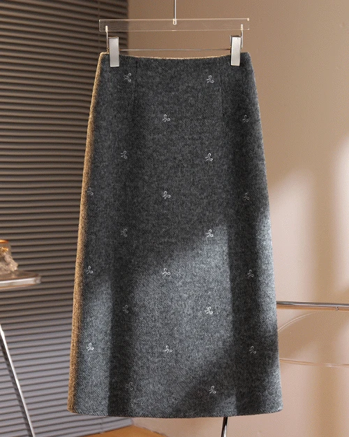 메이지 리본자수 울 스커트