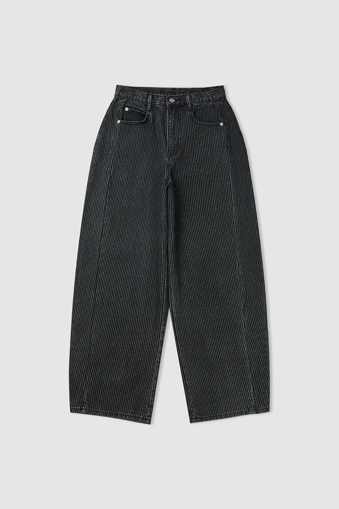 Striped Ballon Denim Pants (Black)