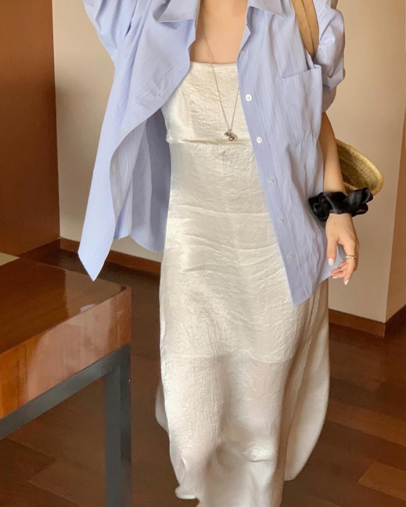 미엘 웨스턴 원피스 스퀘어넥 끈 슬리브리스 끈나시 롱 플레어 ops : 꼬미 쇼핑몰