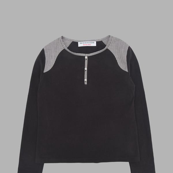 CHECK MIXED HENLEY NECK T-SHIRT (BROWN)