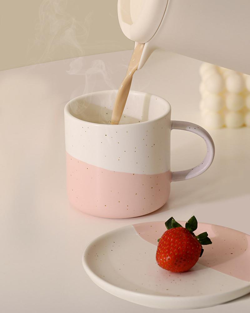 무광 도자기 뭉툭 점박이 머그컵+디저트접시 커플 홈카페 선물세트