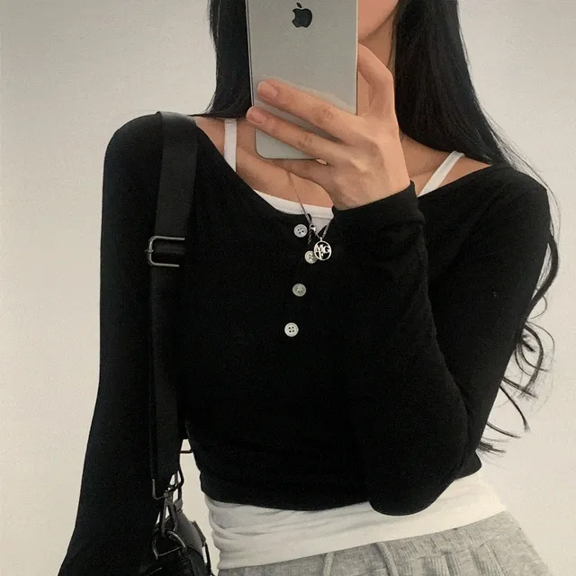 [나시세트/데일리!] 데이디데이 단추 크롭 티셔츠+나시 투피스 - 3color