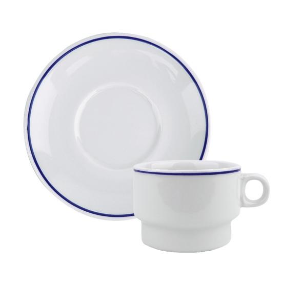 폴바살 커피잔세트 코발트블루라인 180ml 받침포함 도자기 홈카페 빈티지 레트로