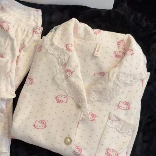 프린스 핑크 도트 키티 레이스 파자마