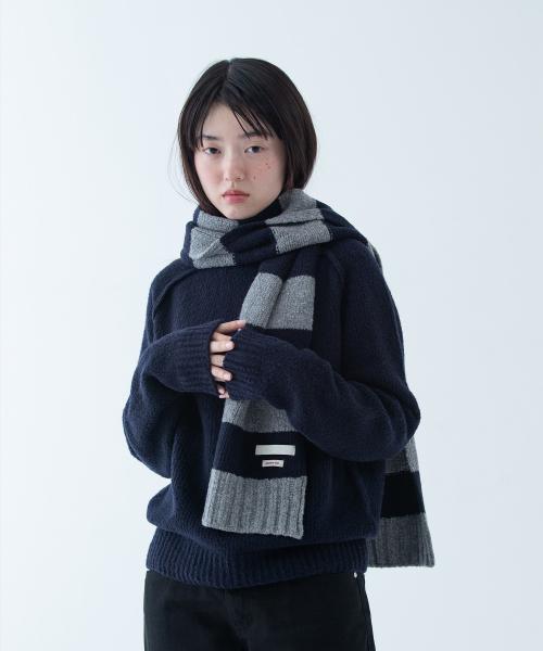 STRIPE PATTERN MUFFLER, GRAY NAVY