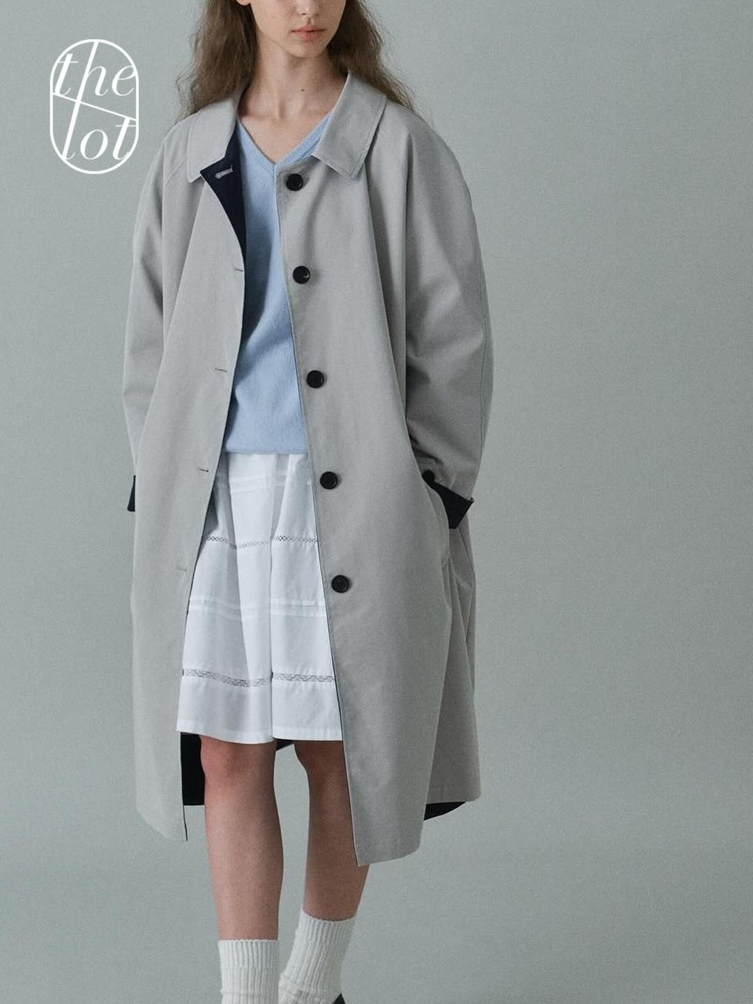 더롯 (당일) [GABRIELLE] 가브리엘 헤더 리버시블 트렌치 코트 양면 싱글 롱 자켓 (2color) 하객룩/데이트룩/출근룩