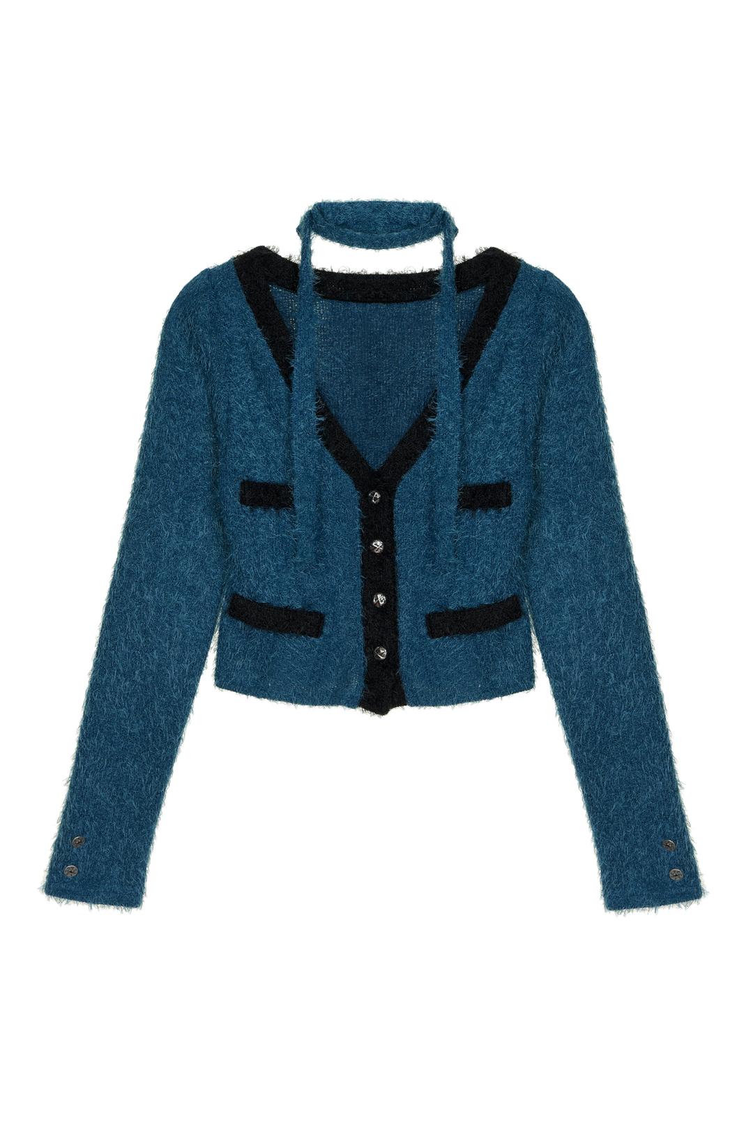 STRAP TWEED CARDIGAN BLUE