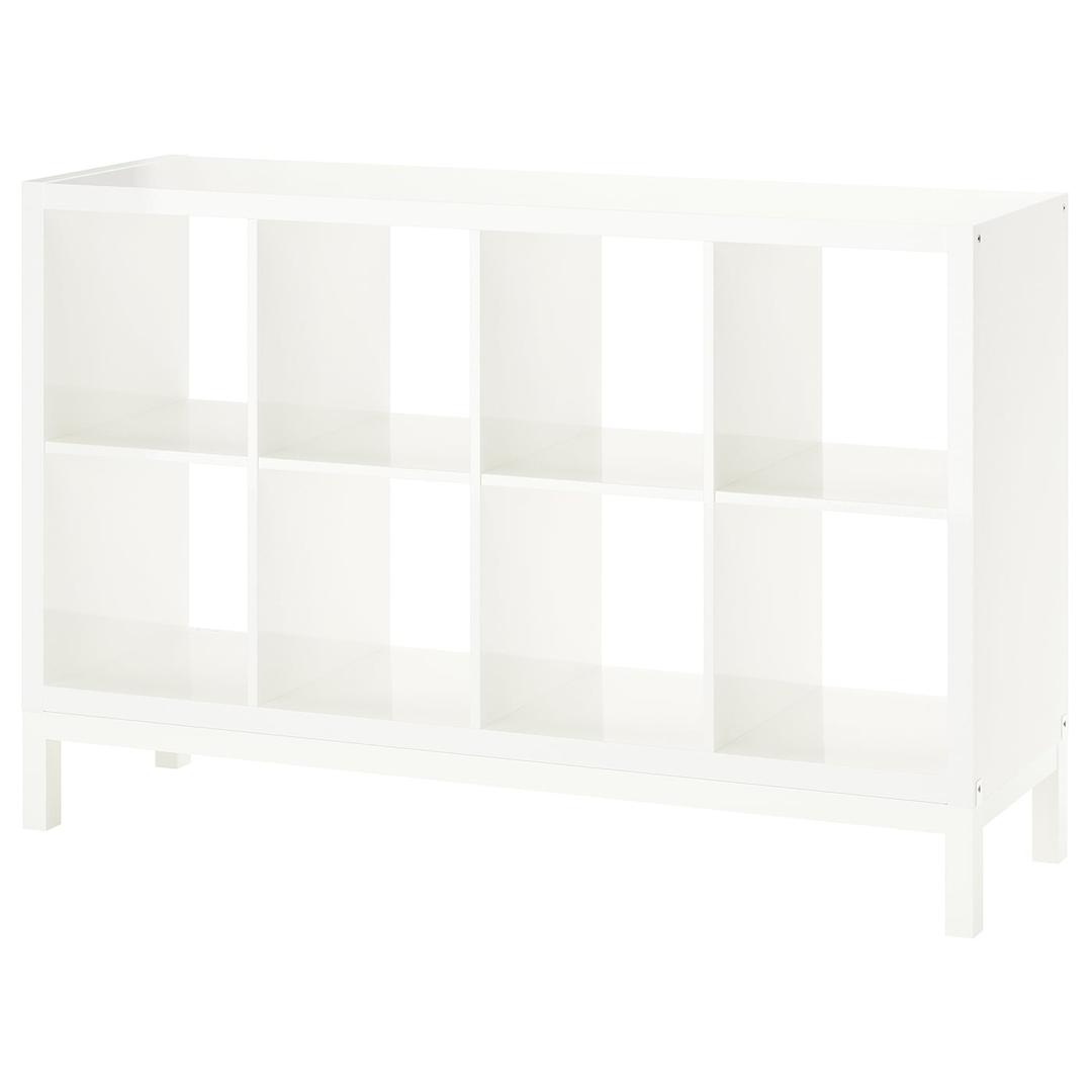 KALLAX Shelving unit with underframe - high-gloss/white/white 147x94 cm