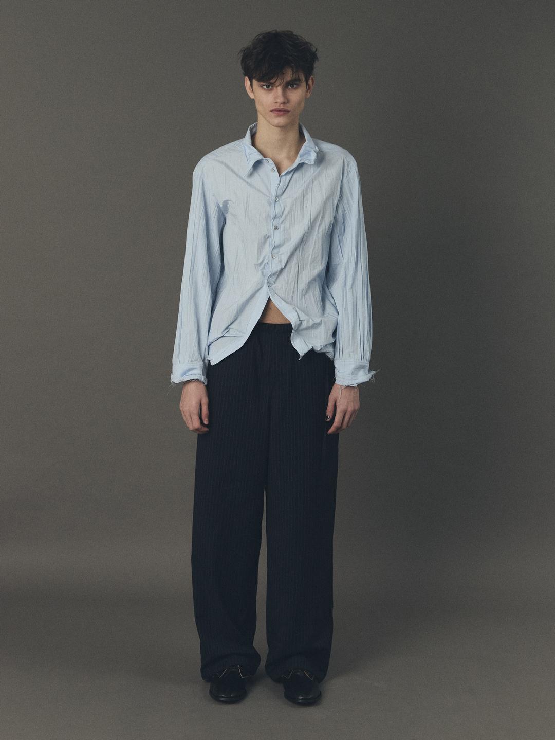 Crinkled Cut Off Wire Shirts_Light Blue