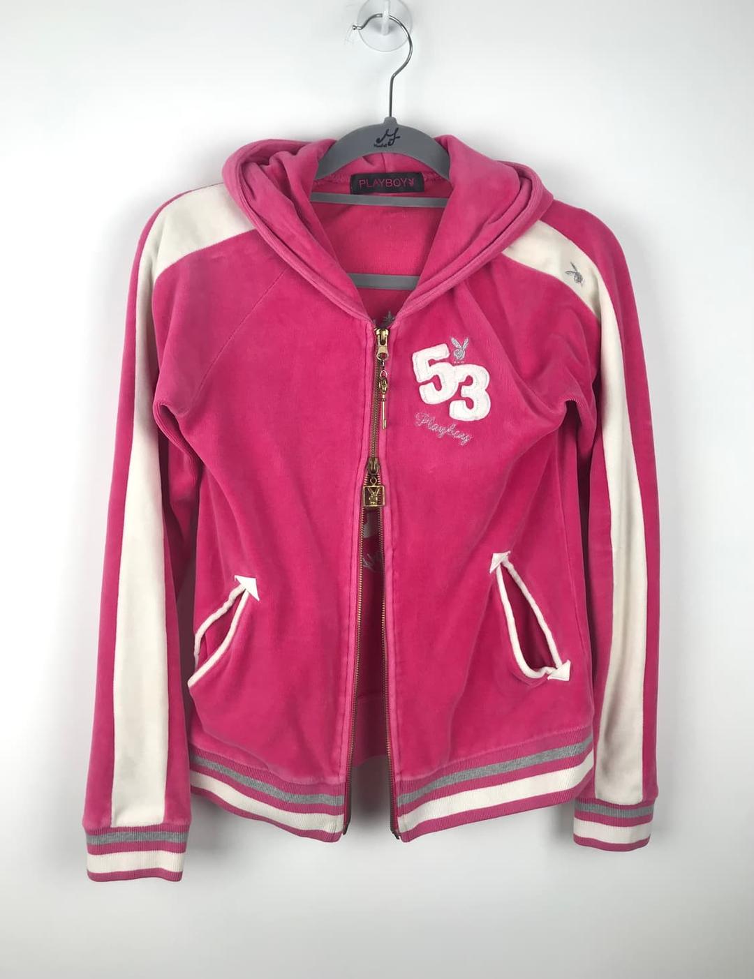 유일매물 플레이보이 벨벳 져지 후드집업 갸루 y2k 딸기우유 연핑크 | 후루츠패밀리