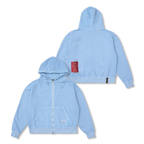 Applique STGM Pigment Washed Oversized Zip-up Hoodie Sky Blue