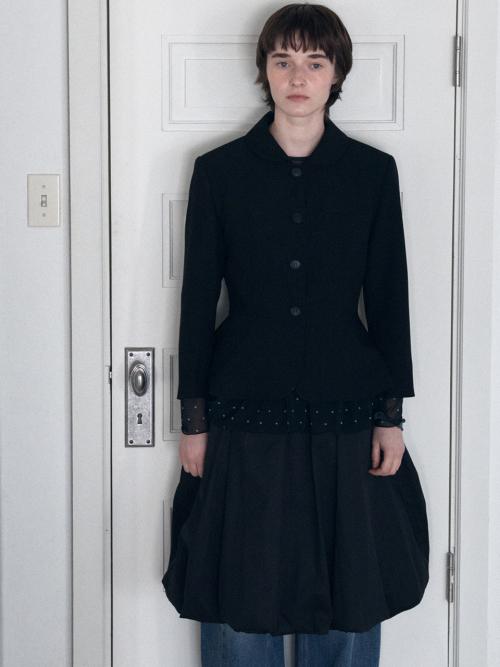 Round collar flare jacket_black