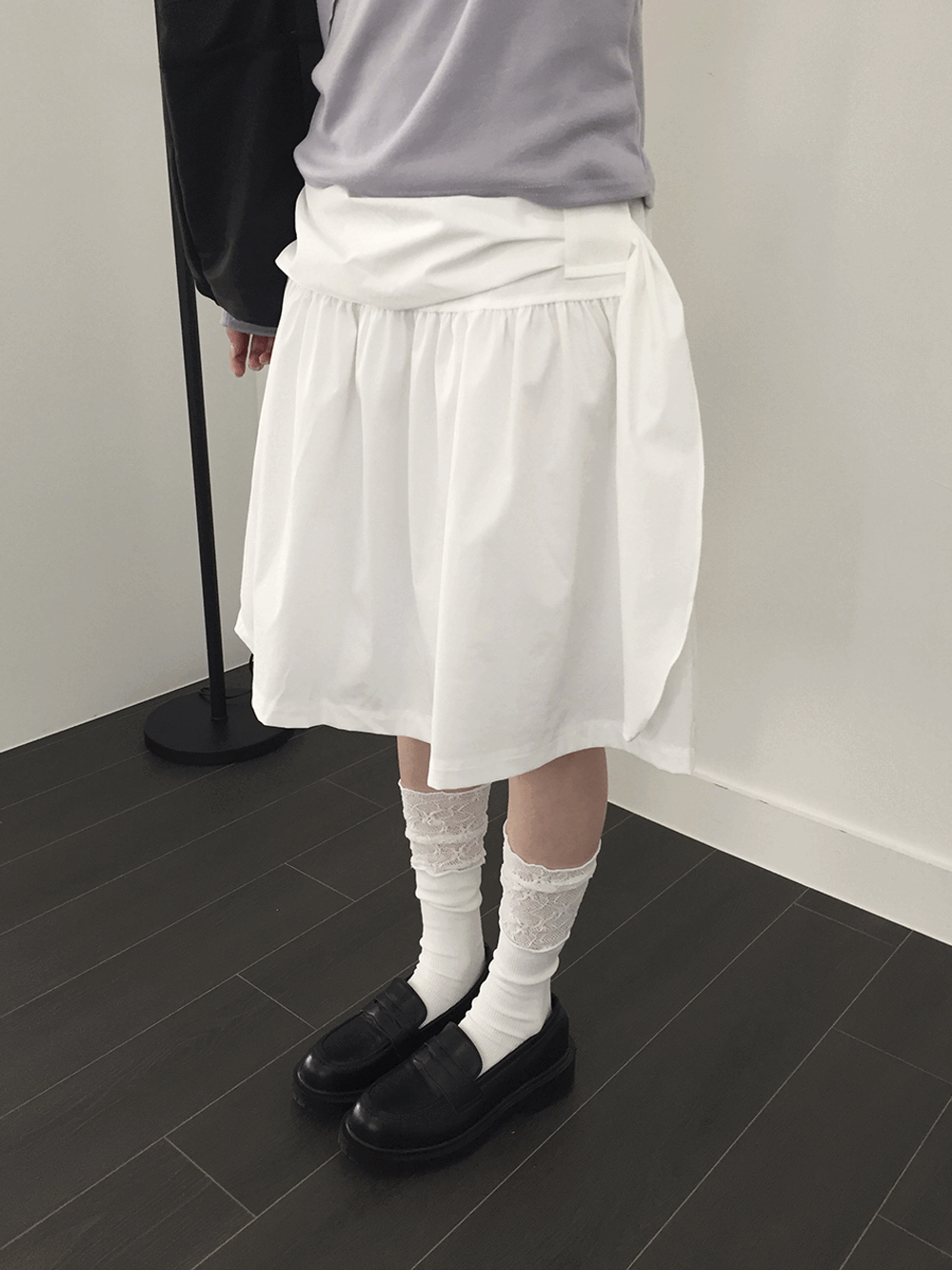 하우유 케닐 스트랩 코튼 미디 스커트 (3c)