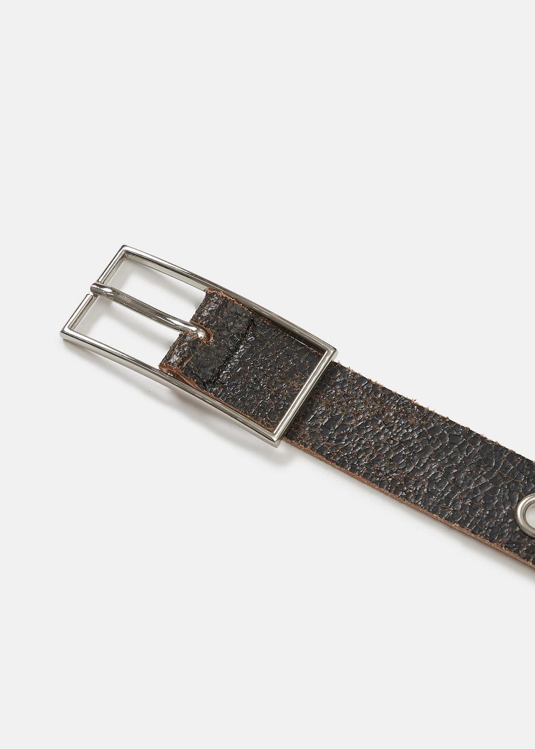 EYELET CRACK LEATHER BELT (BROWN)