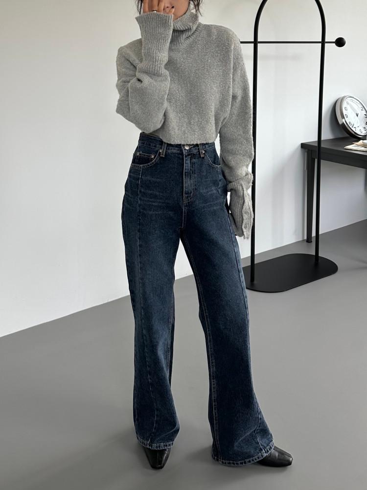 웨스턴 절개 세미 부츠컷 데님(1color)