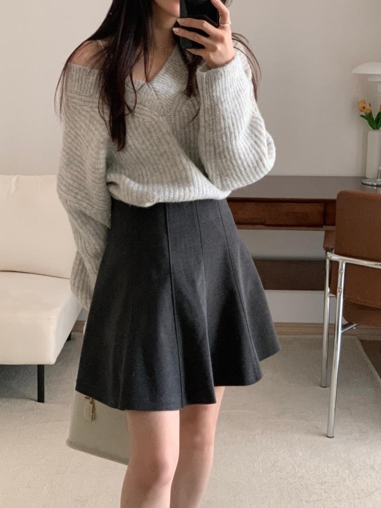 투유 키작녀스커트 플레어 겨울 미디 미니스커트