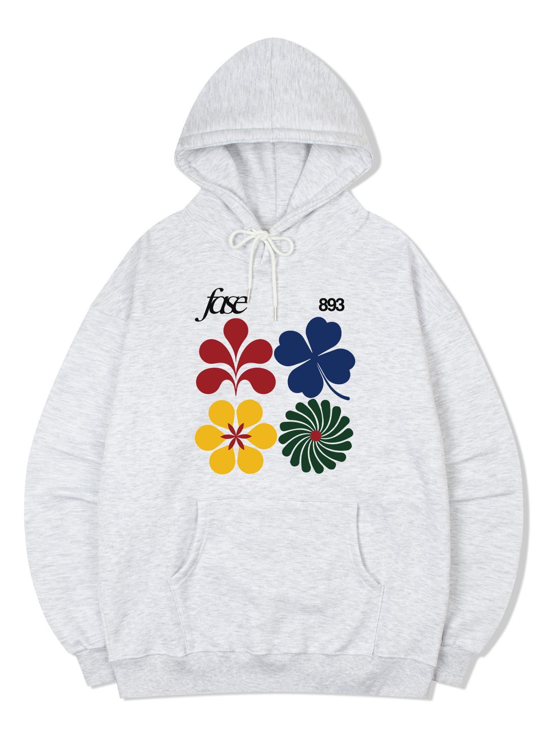 FOUR FLOWER HOODIE - WHITE MELANGE